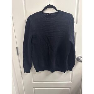 COS Navy Blue Textured Waffle Knit Crewneck Sweater Size Small Pullover